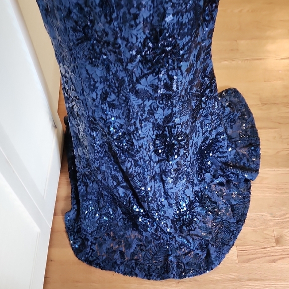 Blue Lace and Sequin Embellished Gown - Picture 10 of 17
